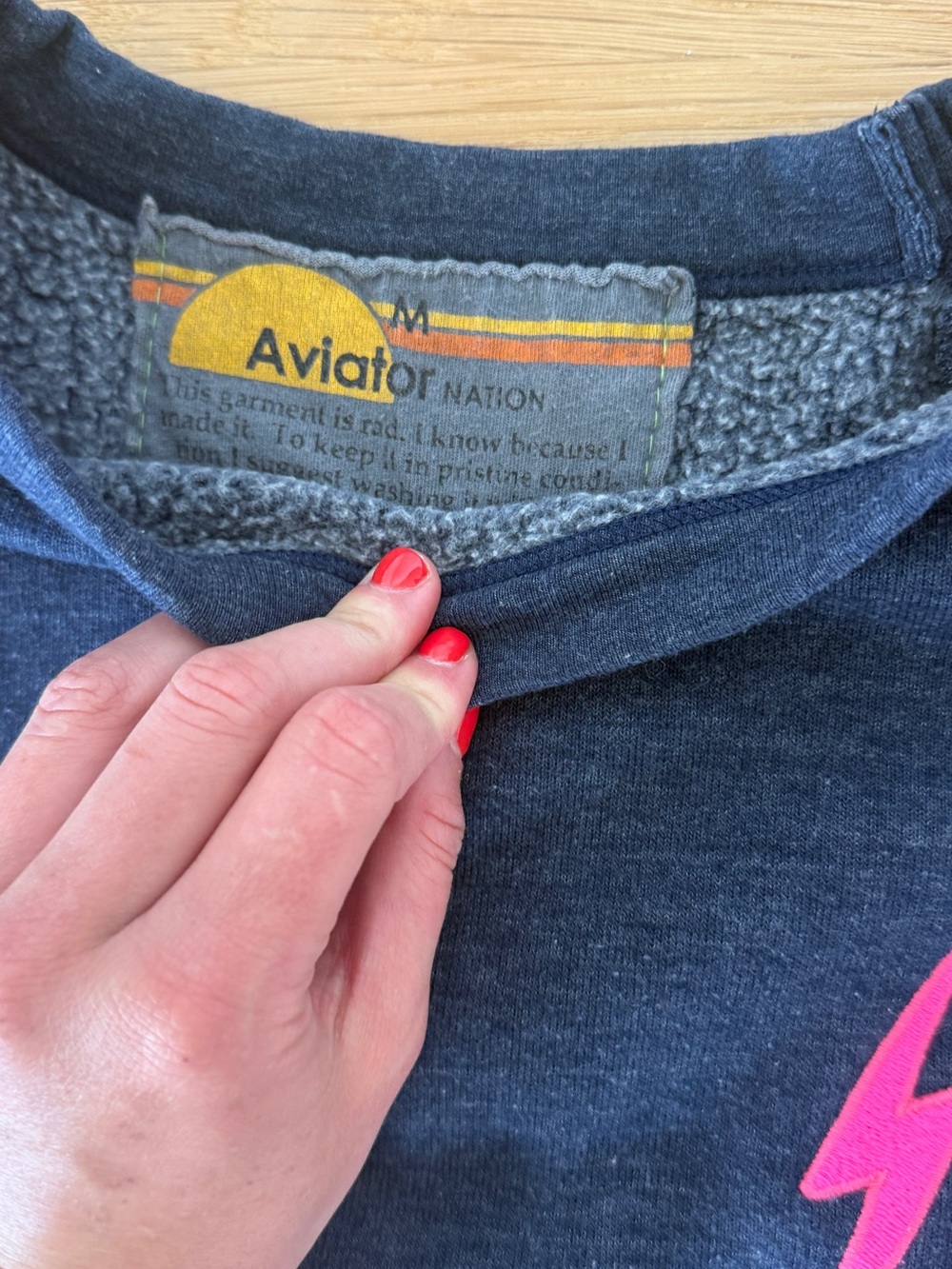 Aviator Nation Navy Sweatshirt with Neon Pink Lightning Bolt - Picture 4 of 5
